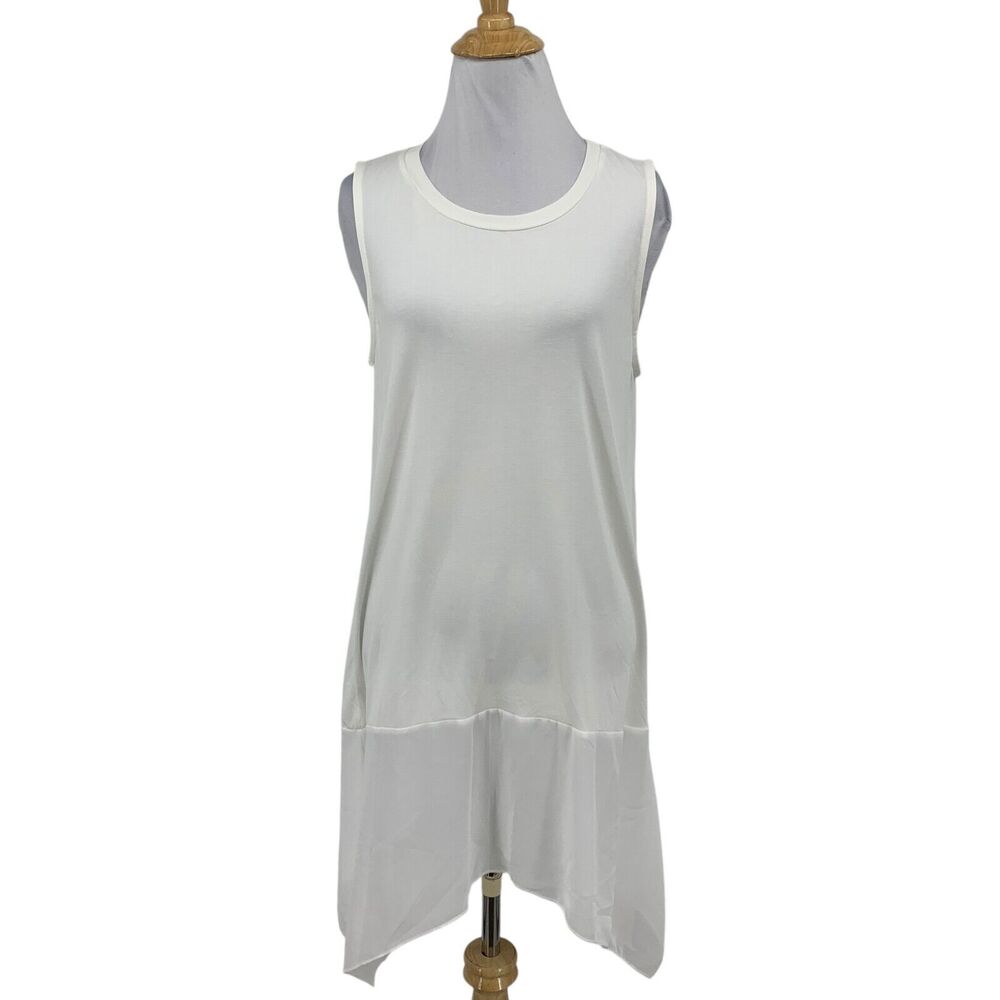 Soft Surroundings Tunic Top Womens S Small Snow Sleeveless High Low Sheer Panel